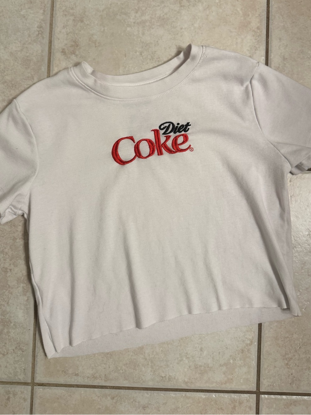 Diet Coke Embroidered Baby Tee M Coca Cola Y2K Cropped T-Shirt